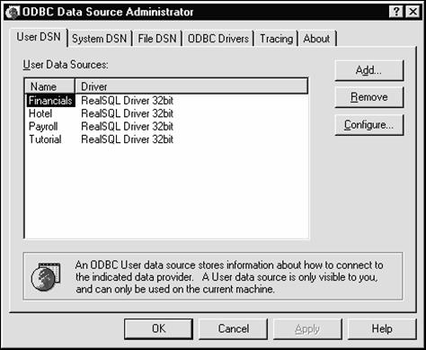 ODBC Data Source Administrator dialog