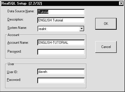 RealSQL Setup dialog