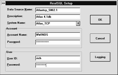 RealSQL Setup dialog