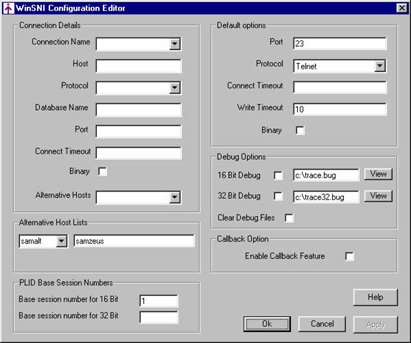 WinSNI Configuration Editor dialog