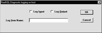 RealSQL Diagnostic logging on host dialog
