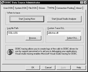 ODBC Data Source Administrator dialog - Tracing