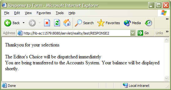 Subroutine result in browser on submission