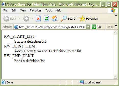 Subroutine result in browser