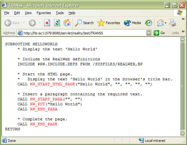 Subroutine result in browser