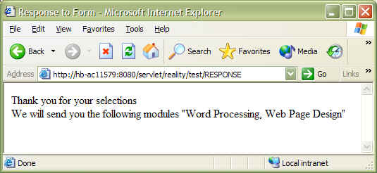 Subroutine result in browser on submission