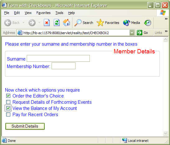 Subroutine result in browser