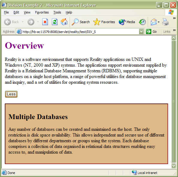 Subroutine result in browser - expanded