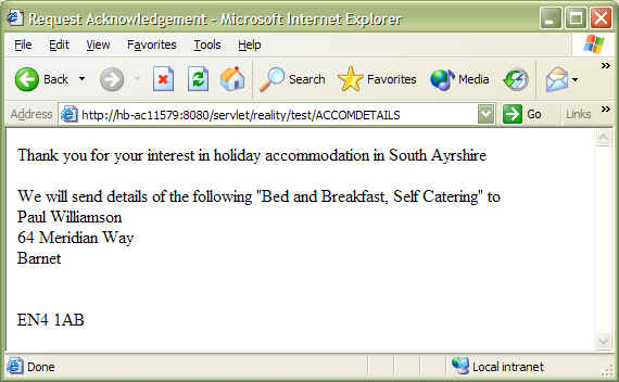 Subroutine result in browser - response to submission